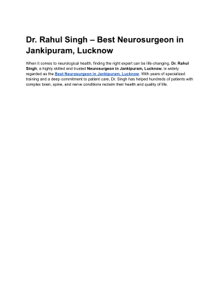 Best Neurosurgeon in Jankipuram Lucknow - Dr. Rahul Singh