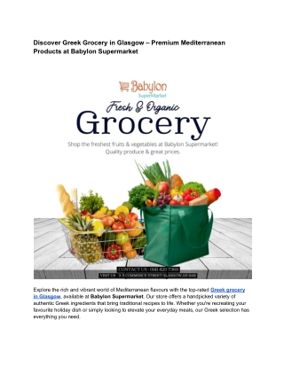 Discover Greek Grocery in Glasgow at Babylon Supermarket