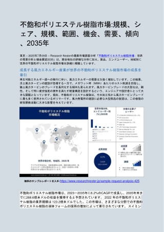 不飽和ポリエステル樹脂市場:規模、シェア、規模、需要、傾向、2035年
