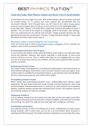 Crack the Code How Physics Tuition Can Boost Your O-Level Grades