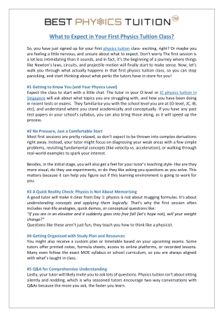 What to Expect in Your First Physics Tuition Class?