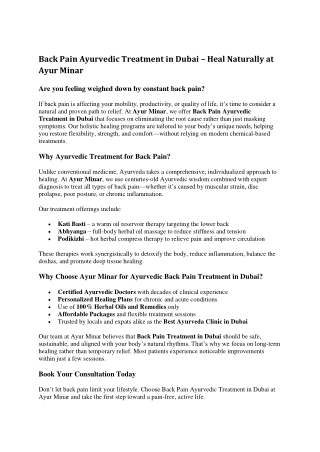 Back Pain Ayurvedic Treatment in Dubai