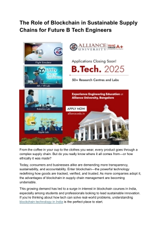 The Role of Blockchain in Sustainable Supply Chains for Future B Tech Engineers