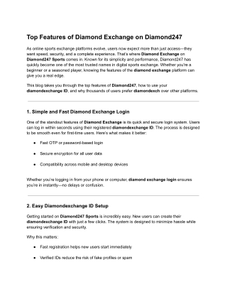 Diamond247 sports | Features