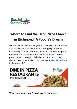Where to Find the Best Pizza Places in Richmond_ A Foodie's Dream