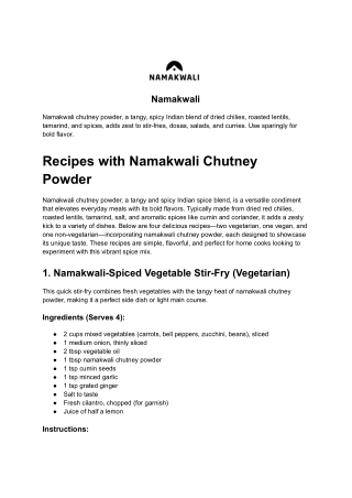 Recipes with Namakwali Chutney Powder