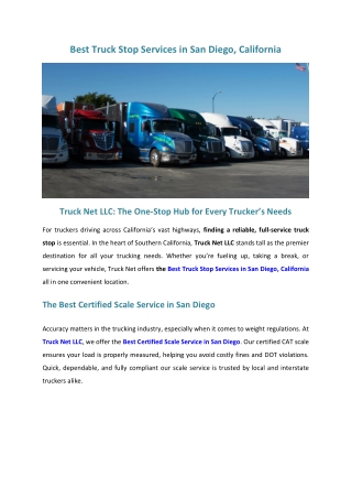 Best Truck Stop Services in California USA