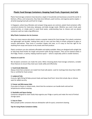 Plastic Food Storage Containers Keeping Food Fresh, Organized, And Safe