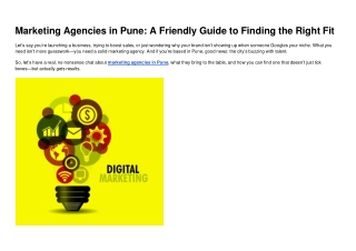 Marketing Agencies in Pune A Friendly Guide to Finding the Right Fit