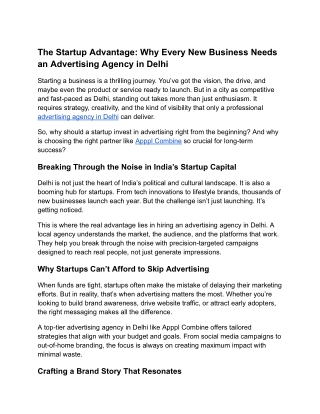 The Startup Advantage: Why Every New Business Needs an Advertising Agency in Del
