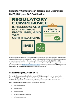 Regulatory Compliance in Telecom and Electronics- FMCS, IMEI, and TAC Certifications