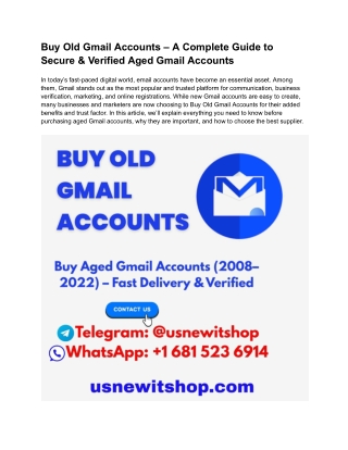Buy Old Gmail Accounts – A Complete Guide to Secure & Verified Aged Gmail Accounts