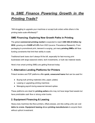 Is SME Finance Powering Growth in the Printing Trade