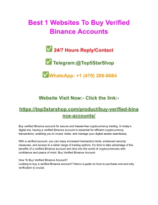 Best 1 Websites To Buy Verified Binance Accounts