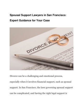 Spousal Support Lawyers in San Francisco: Expert Guidance for Your Case
