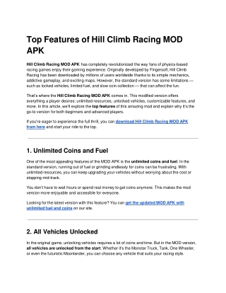 Top Features of Hill Climb Racing MOD APK