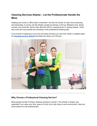 Cleaning Services Atlanta – Let the Professionals Handle the Mess