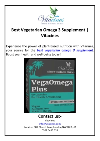 Best Vegetarian Omega 3 Supplement | Vitacines