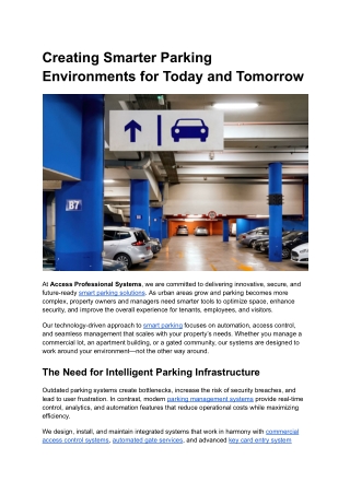 Creating Smarter Parking Environments for Today and Tomorrow