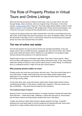 The Role of Property Photos in Virtual Tours and Online Listings