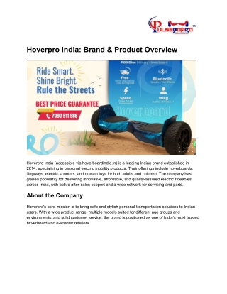 Hoverpro India_ Brand & Product Overview