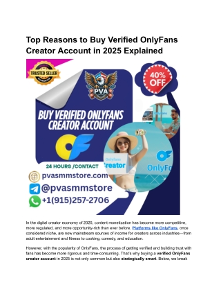 ✅ Top Reasons to Buy Verified OnlyFans Creator Account in 2025 Explained