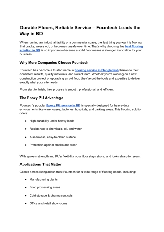 Durable Floors, Reliable Service – Fountech Leads the Way in BD