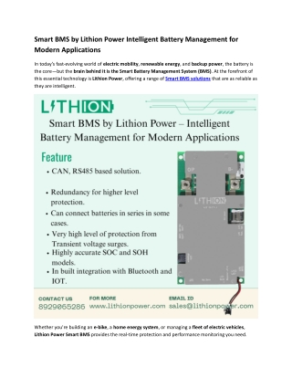 Smart BMS by Lithion Power Intelligent Battery Management for Modern Applications