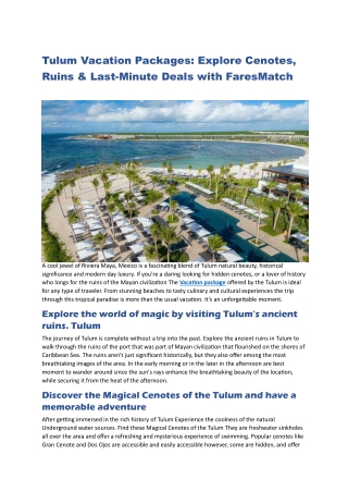 Tulum Vacation Packages Explore Cenotes, Ruins & Last-Minute Deals with FaresMatch