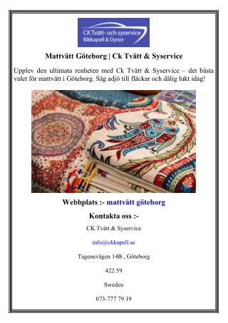 Mattvätt Göteborg   Ck Tvätt & Syservice