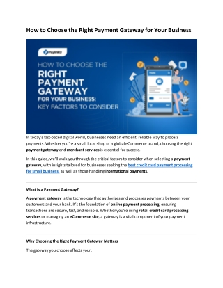How to Choose the Right Payment Gateway for Your Business