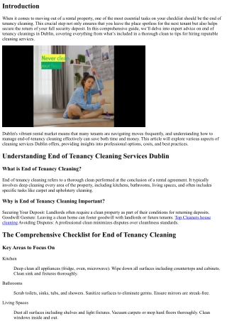 Expert Advice on End of Tenancy Cleanings in Dublin