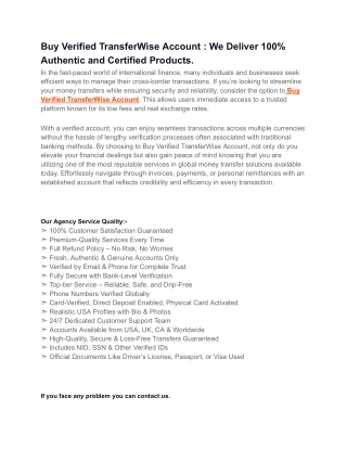 Beginers Complete Guide To Buy Verified TransferWise Account