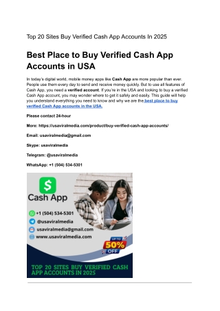 Top 20 Sites Buy Verified Cash App Accounts In 2025