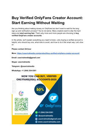 Buy Verified OnlyFans Creator Account_ Start Earning Without Waiting