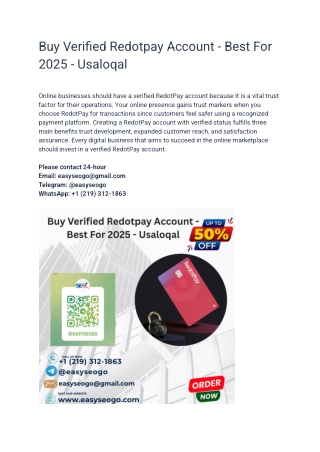 Buy Verified Redotpay Account - Best For 2025 - Usaloqal