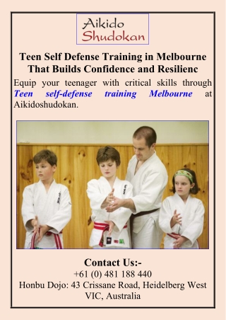 Teen Self Defense Training in Melbourne That Builds Confidence and Resilience