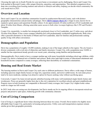 Davie, FL vs Cooper City, FL - Comprehensive City Comparison in 2025