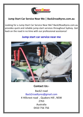 Jump Start Car Service Near Me  Back2roadtyres.com.au