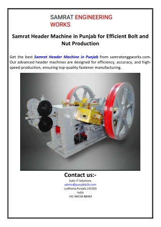 Samrat Header Machine in Punjab for Efficient Bolt and Nut Production
