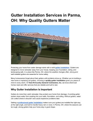 Gutter Installation Services in Parma, OH: Why Quality Gutters Matter