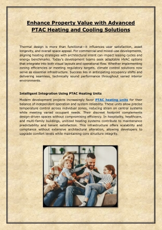 Enhance Property Value with Advanced PTAC Heating and Cooling Solutions