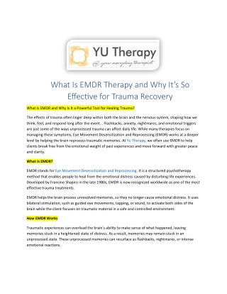 What Is EMDR Therapy and Why It’s So Effective for Trauma Recovery