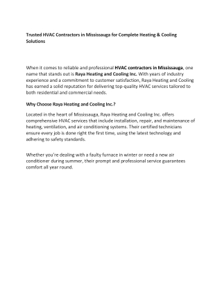 HVAC Contractors in Mississauga