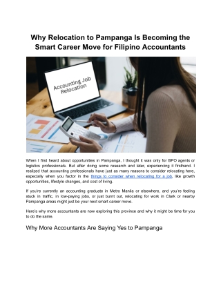 Why Relocation to Pampanga Is Becoming the Smart Career Move for Filipino Accountants