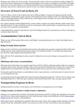 Cost of Travel in Davie, FL – Comprehensive Budget Planning Guide