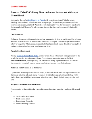 Discover Palani’s Culinary Gem_ Aaharam Restaurant at Ganpat Grand Hotel