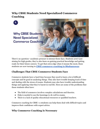 Why CBSE Students Need Specialized Commerce Coaching