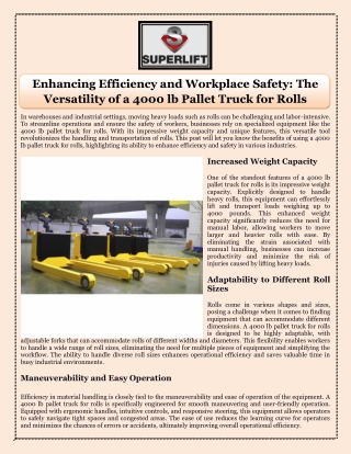 Enhancing Efficiency and Workplace Safety The Versatility of a 4000 lb Pallet Truck for Rolls