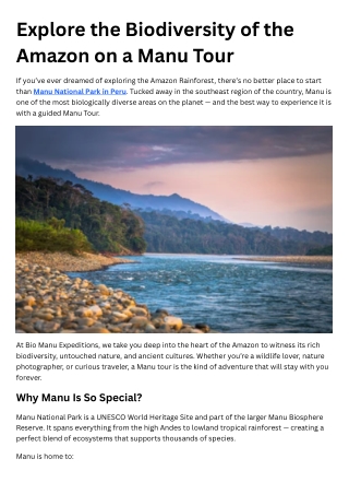 Explore the Biodiversity of the Amazon on a Manu Tour